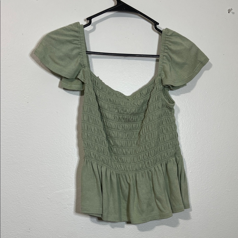 Rewind Sage Green Smocked Crop Top - Picture 3 of 4